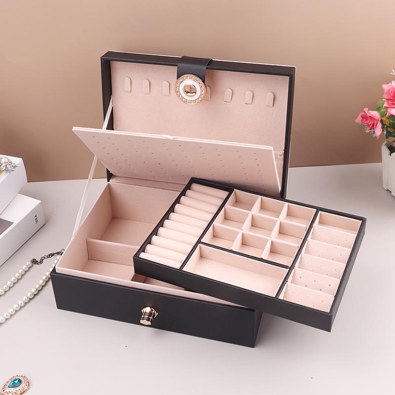PU Leather Jewelry Storage Box with Clear Flip Lid Double Layer Drawer Organizer for Earrings Ring Necklace Display Jewelry Case