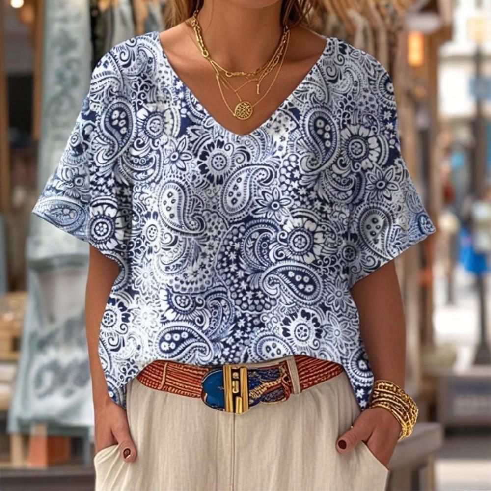 Women's T-shirt V-neck 3d Art Printing Loose Short-sleeved T-shirt Summer Street Fashion Casual Women's Clothing