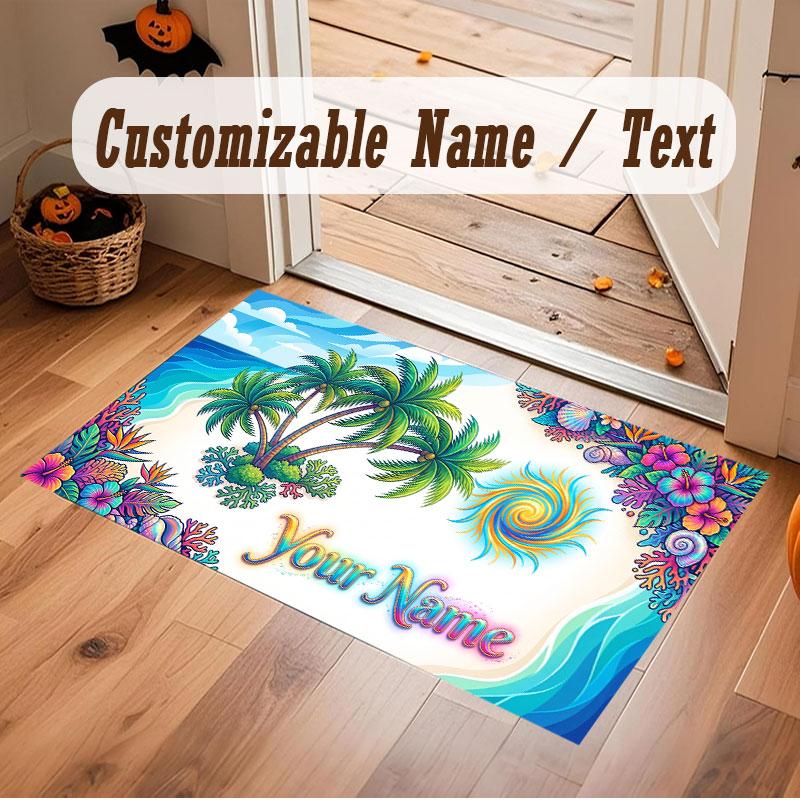 Nature Library Travel Theme Crystal Velvet Floor Rug Personalized Custom Name Text Warm Carpet Home Decoration