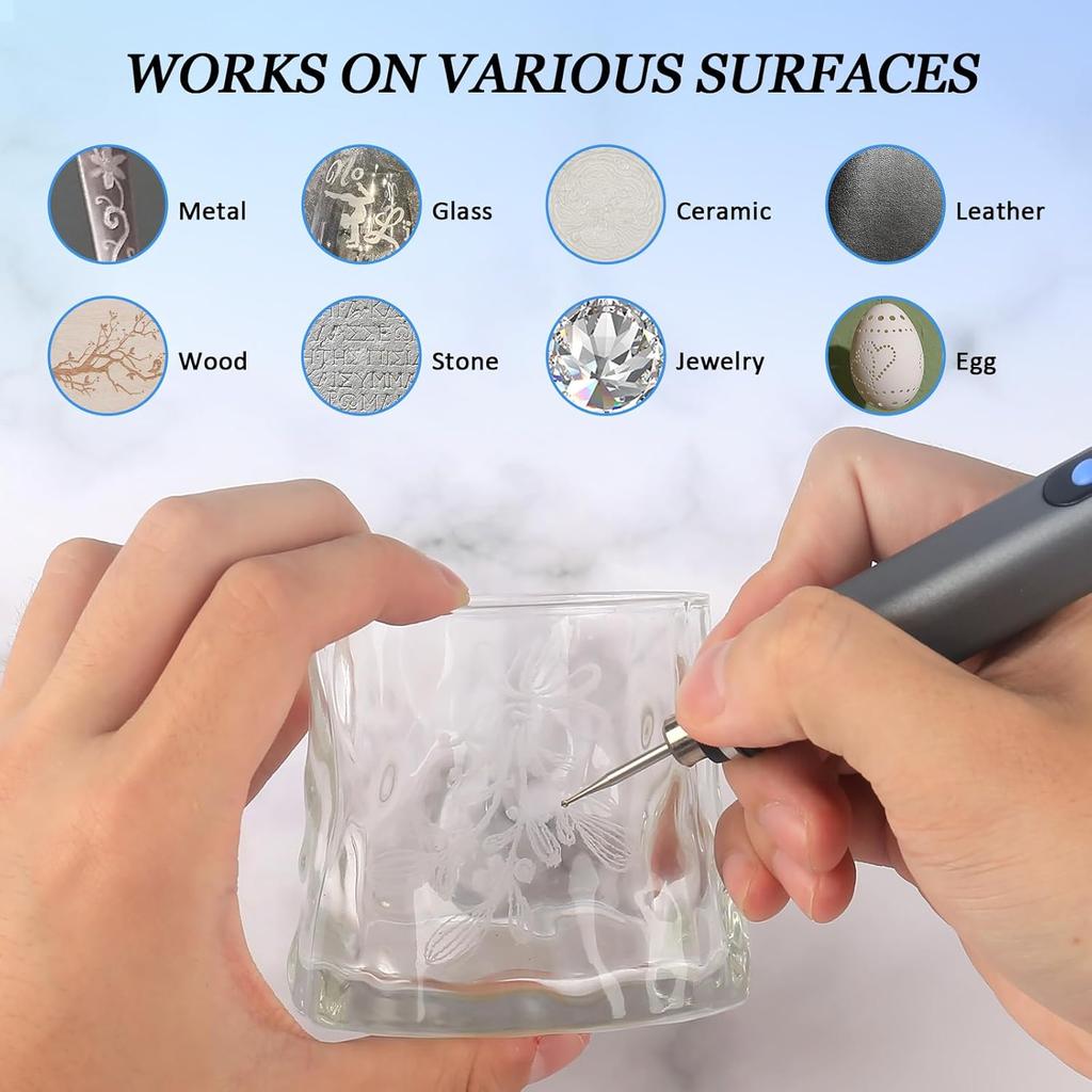 Engraving Pen Kit Rechargeable Cordless Engraver Pen with 39 Bits, 10 Stencils, Mini DIY Electric Etching Machines Rotary Tool for Carving Jewelry