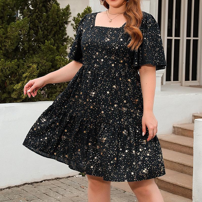 GMXIA Damskie Sukienki Casual Luźne Duże Rozmiary z Gorącym Złotym Nadrukiem Eleganckie Sukienki na Imprezę Koktajlową