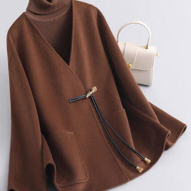 Women s Retro Slim Fit Horn Button Double-Sided Wool Suit - Short Style for Autumn/Winter S - 40-60kg
