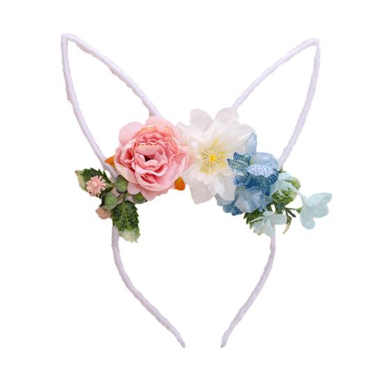 Hair Hoop Flower Decor Bunny Ears Design Headband Cosplay Birthday Photography Props Easter Party Headgear