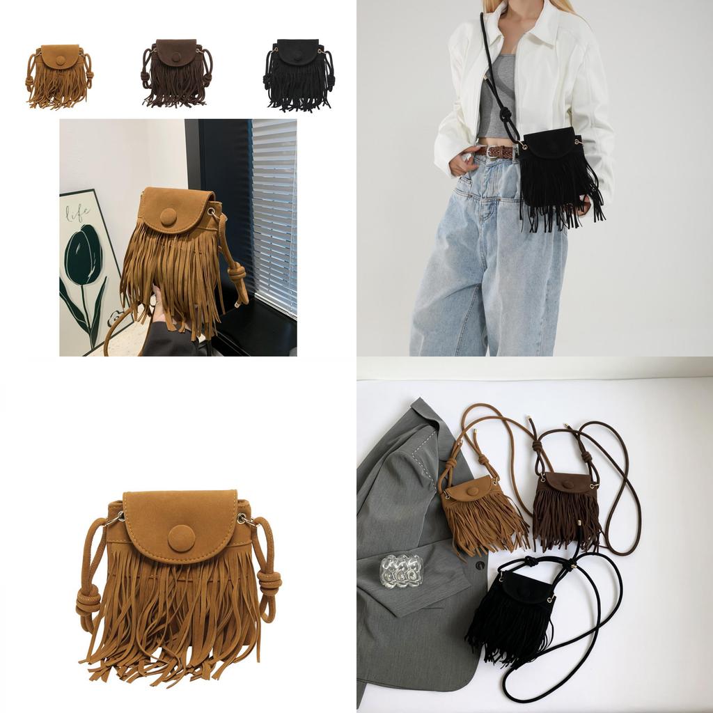 Elegante Borsa a Sella Quadrata Piccola in Stile Etnico Retrò con Frange Ideale per Outfit Casual Estivi