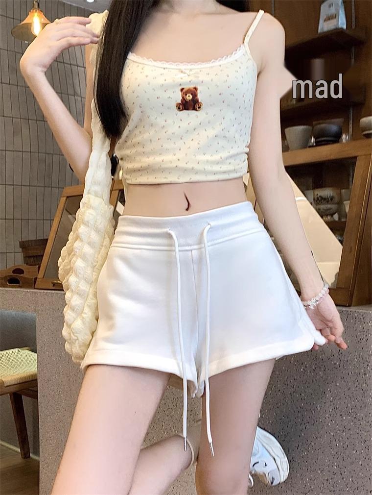 Autumn 2024 Women's Drawstring Casual High-Waist Loose Wide-Leg Shorts