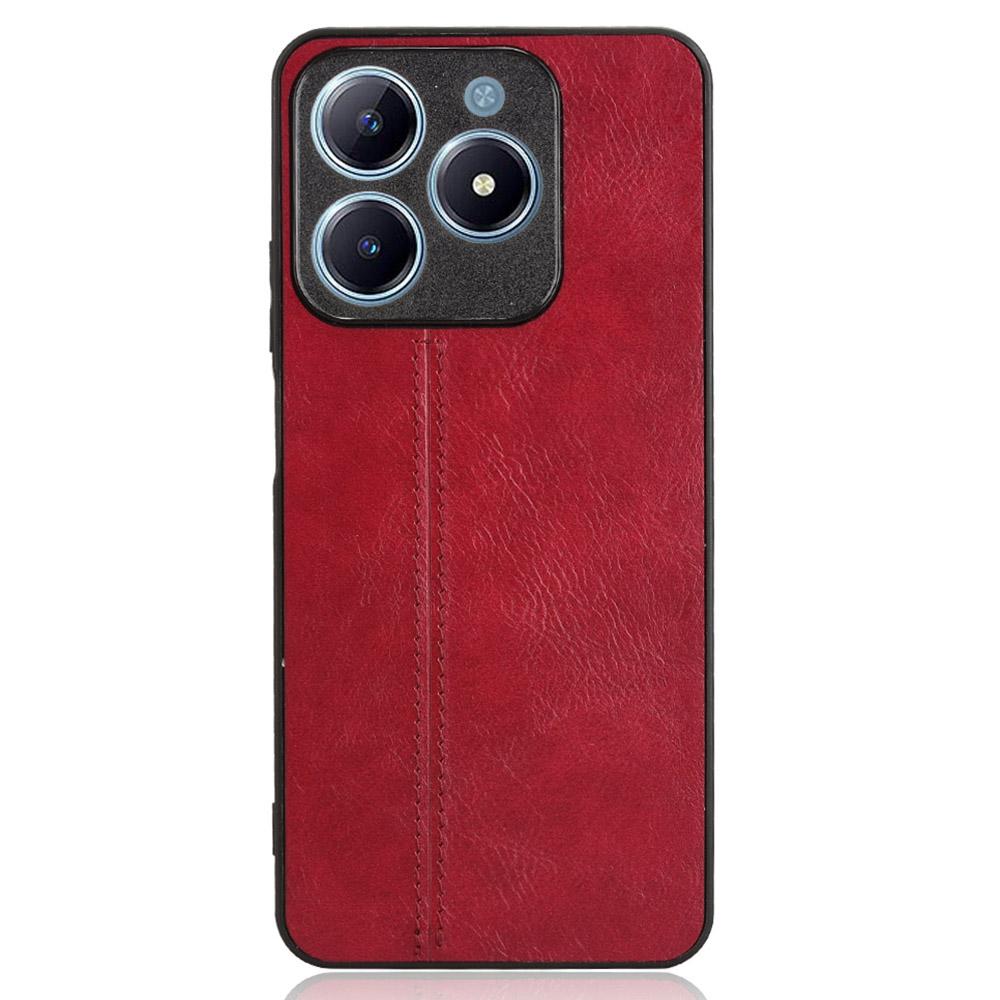 

For Realme C61 4G/C63 4G Case Leather+TPU+PC Phone Cover Stitching Line Red