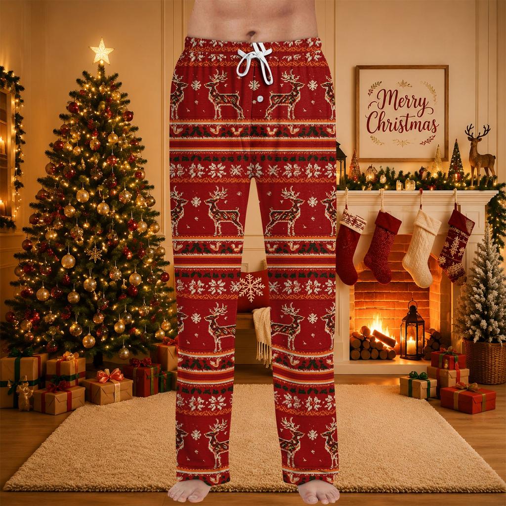 Men's Christmas Print Cozy Pajama Pants Holiday Sleepwear Bottoms for Winter