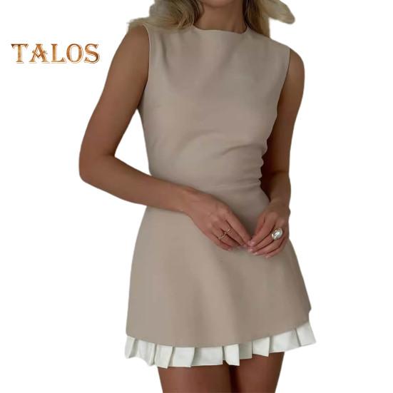 

Женское летнее платье в стиле пэчворк, плиссированное подолу, без рукавов, в тон, с круглым вырезом, облегающее, длиной выше колена, мини-платье для свиданий и поездок на работу S абрикосовый