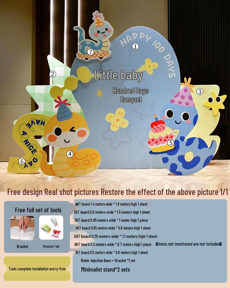 Baby Full Moon & 100 Days Celebration Decor Set - Snake Theme with Balloons for Boys and Girls