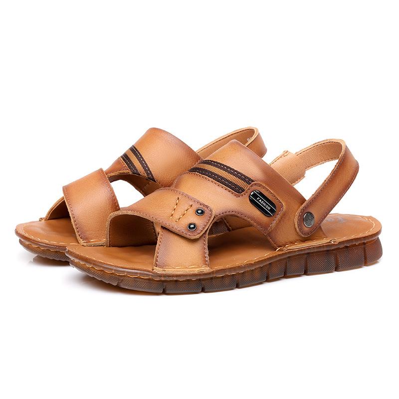 New Sandals Men's Genuine Leather Beach Shoes Men's Soft Leather Soft Sole Beef Tendon Sole Cool Leather Shoes Comfortable Dad Shoes Slippers Men