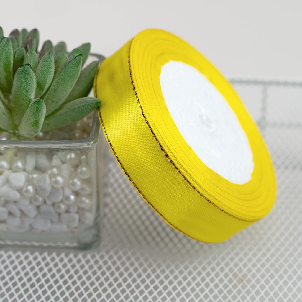 2cm Double Gold-Edged Satin Ribbon for DIY Flower Wrapping, Gift Box, and Bow Crafting