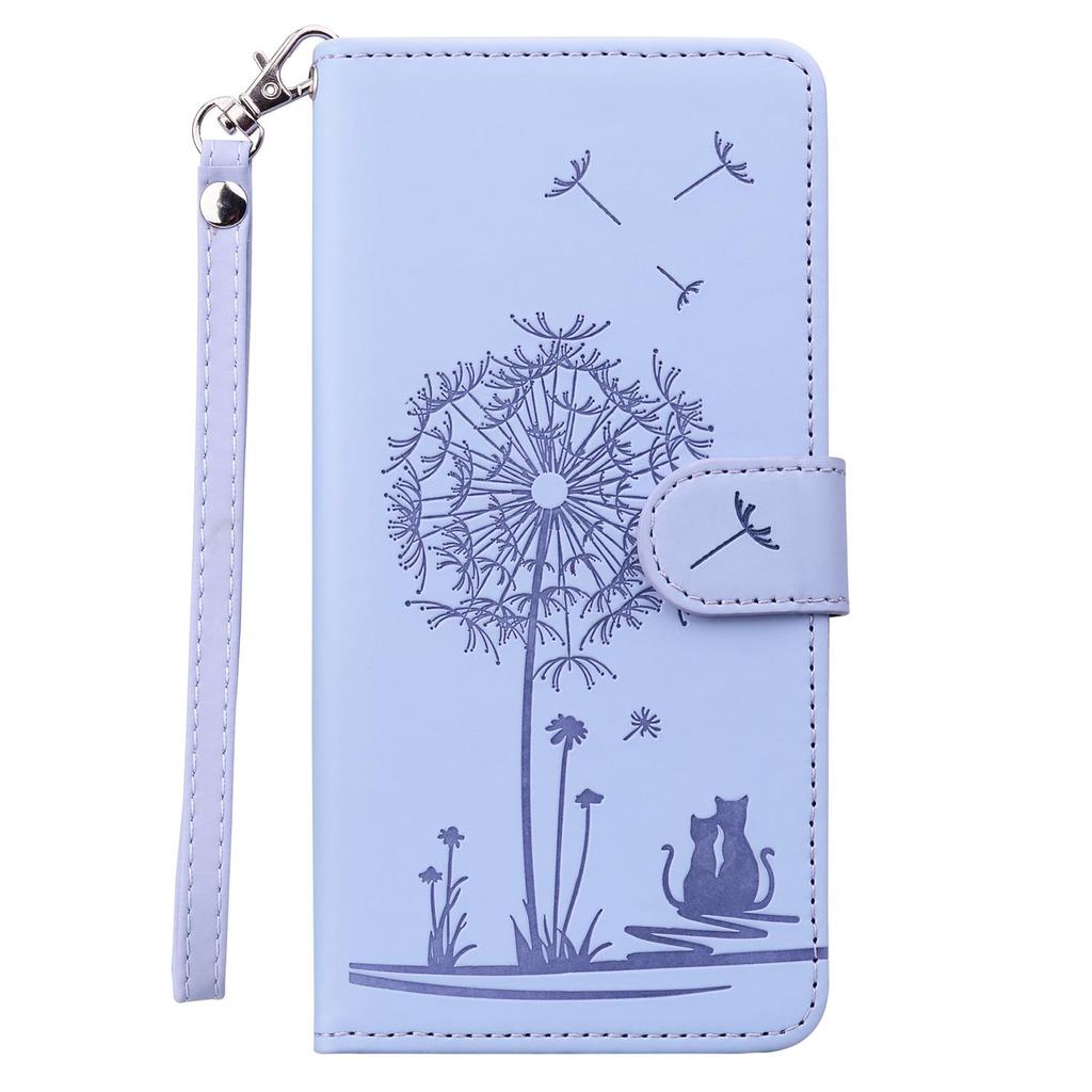Wrist Strap 3D Emboss Flower Cat Leather Phone Wallet Case Book Kickstand For iPhone 16 15 Pro Samsung Redmi Google Oppo Magnetic Card Slot Flip Cover