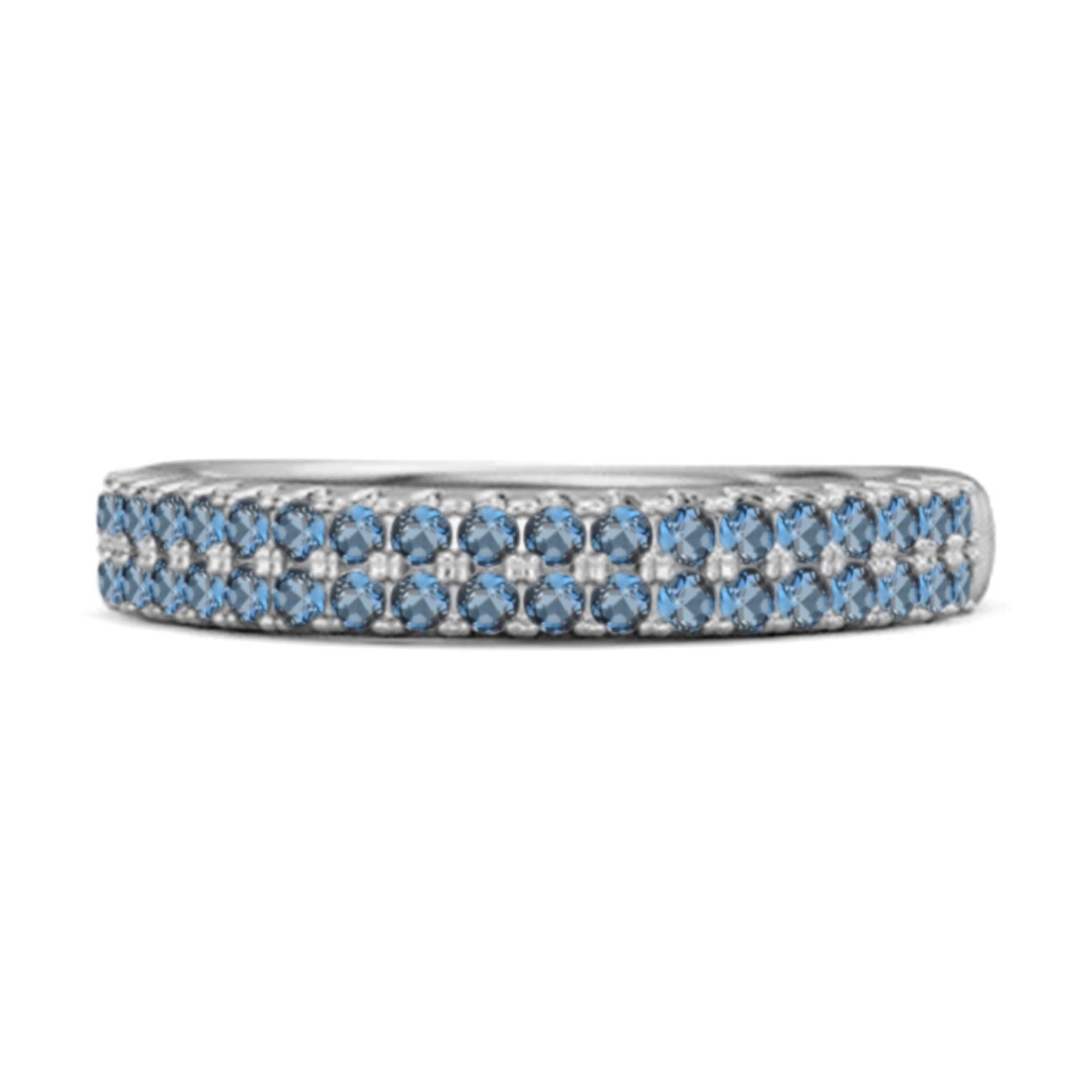 London Blue Topaz Dual Row Pave Band Ring - 925 Sterling Silver 8