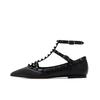 VT Rivet Pointed Toe Lace-Up Flats: 2025 Spring Patent Leather Studded Shoes for Women