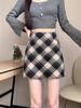 Women's High Waist Red Wool Plaid Skirt, 2025 A-line Slim Fit for Autumn/Winter