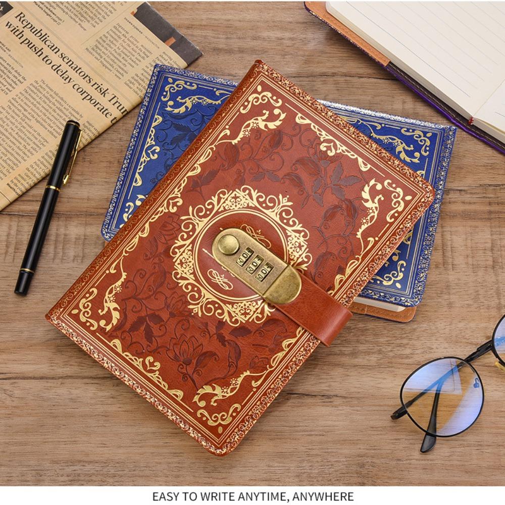 Papperstjocklek Kombinationslås a5 Journalanteckningsbok Med Lås a5 Retro Lösenordsbok Student