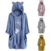 Women Casual Hooded Long Sleeves Elepha  Print Pocket Shirt Irregular Top Blouse