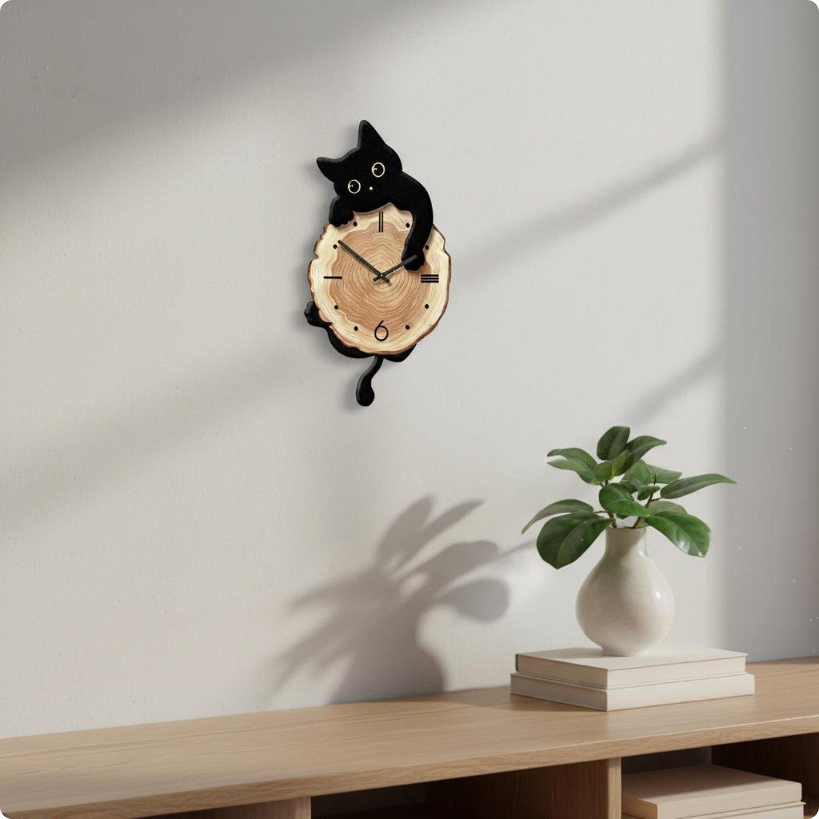 Feline Wall Clock Modern Minimalist Cat Shaped Creative Decor