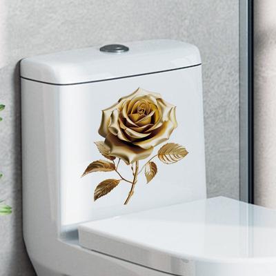 Golden Rose Wall Sticker for Bathroom Toilet Water Tank Toilet Decoration Sticker Flower Wall Decals