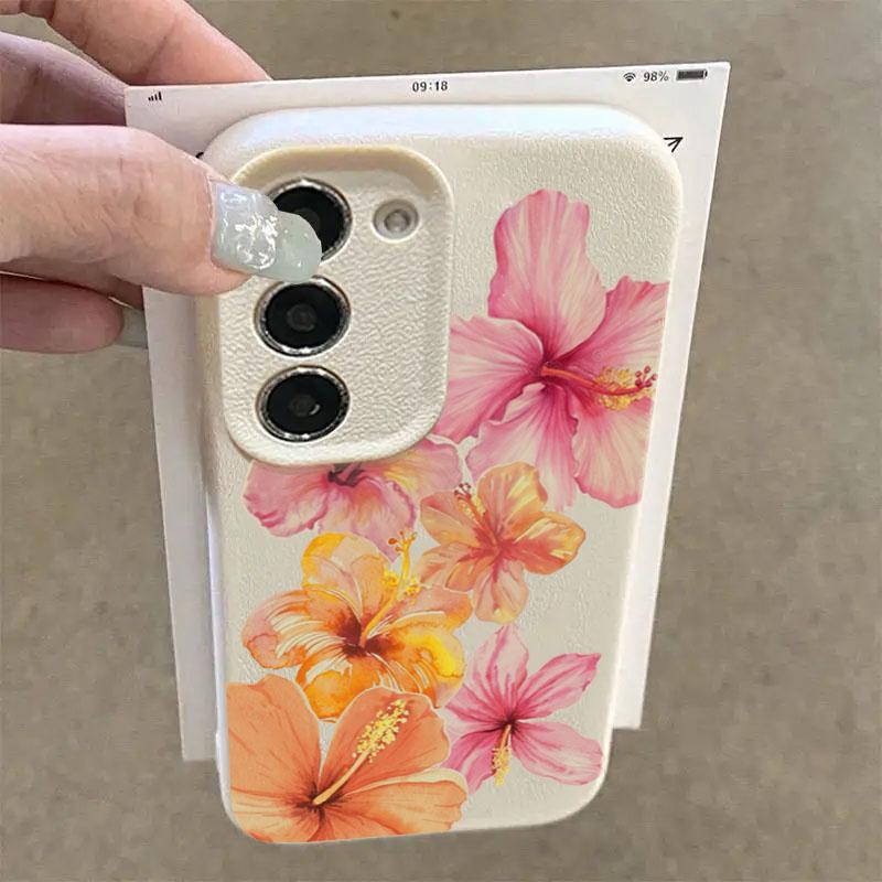 For Samsung Galaxy S25 S24 S23 S22 S21 FE Plus Ultra Watercolor Hibiscus Flower Phone Case for A55 A35 A15 A16 A56 A53 A54 Cover