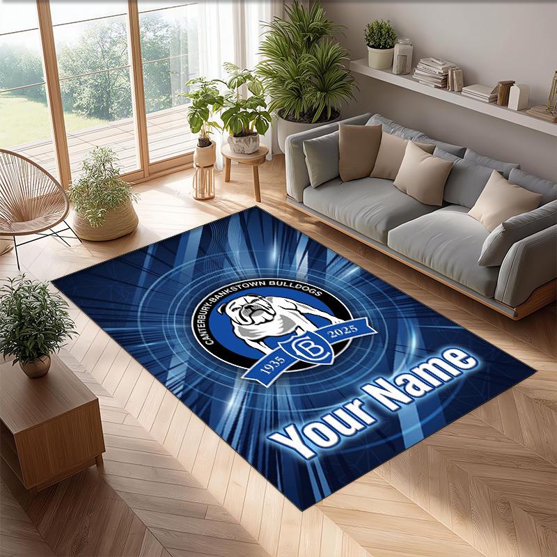 Canterbury-Bankstown Bulldogs Crystal Velvet Rug, Custom Name Text Personalized Non‑Slip Floor Mat for Home Decor Gift