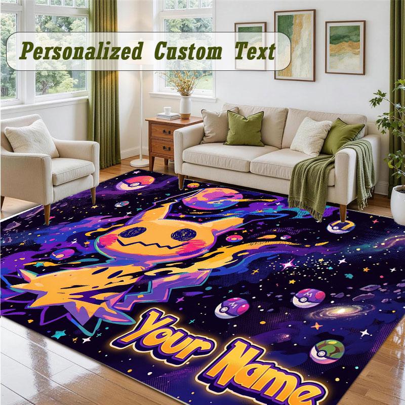 Crystal Velvet Square Rug Custom NamePokémon Pattern Non Slip Home Floor Decor Rug