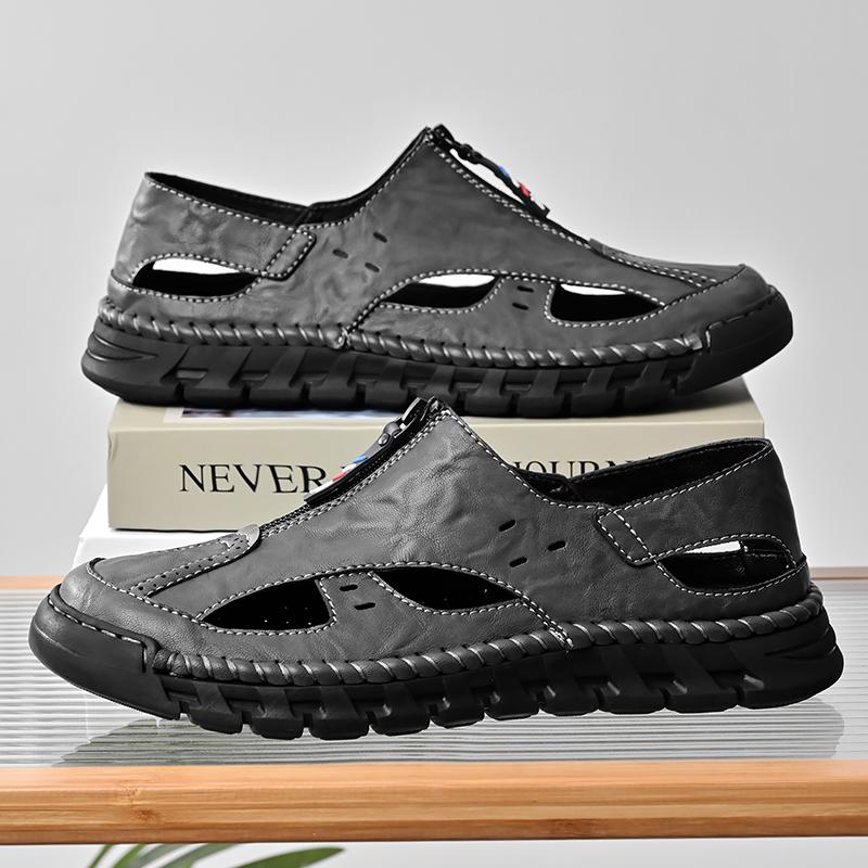 

Мода 2024 года, летние брендовые мужские новые сшитые вручную повседневные дышащие сандалии, модная мужская удобная пляжная обувь с мягкой подошвой для отдыха на открытом воздухе 38 серый