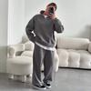 Pink Notch Collar Casual Sweatsuit Set with Loose Fit