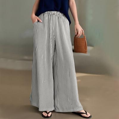 Damskie Plus Size Pasiaste Spodnie Palazzo z Szerokimi Nogawkami Elastyczne z Wysokim Stanem Workowate Luźne Długie Spodnie