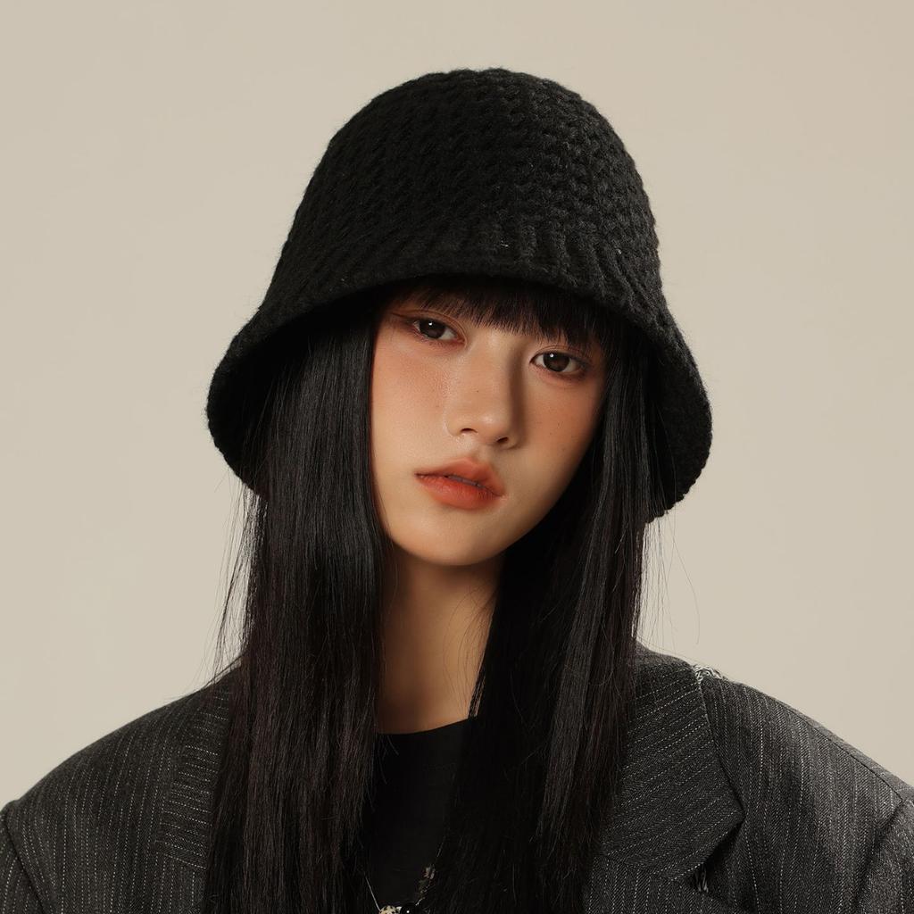 Autumn Winter Fisherman Cap, Korean Style Women'S Knitted Bucket Hat Small Face-Shown Design, Warm Uv Protection Hat Casual