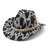 Ethnic Style Western Cowboy Jazz Hat Woolen Top Hat Rolled-Brimmed Big Eave Hat Men'S And Women'S Cow Pattern Top Hat
