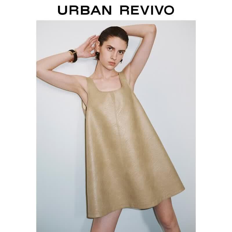 UR2026 Women s Retro Textured PU Sleeveless A-line Dress XL