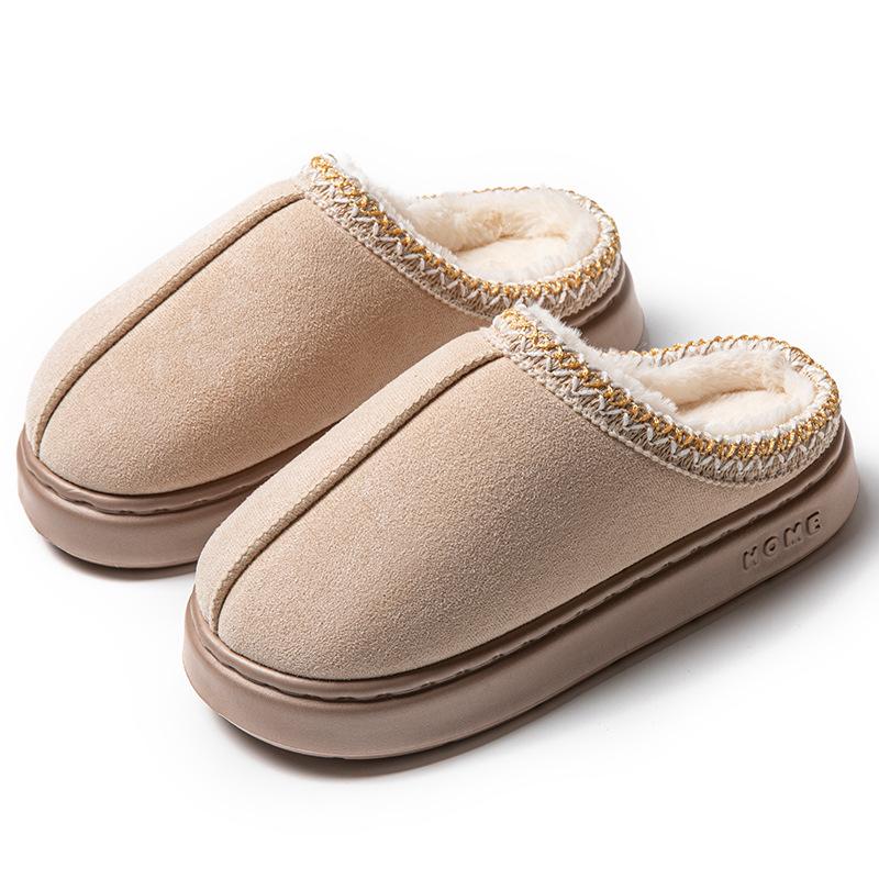 Unisex Suede Lace Warm Cotton Slippers with EVA Sole for Indoor/Outdoor Use