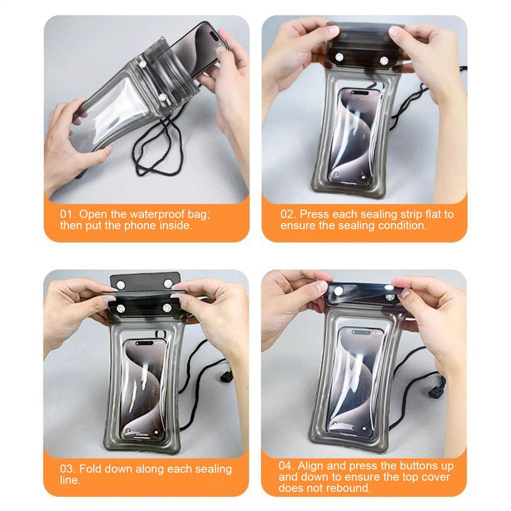 Universal Waterproof Phone Case Dry Bag with Lanyard Transparent Touch Screen for Beach Diving Snorkeling Surfing Travel