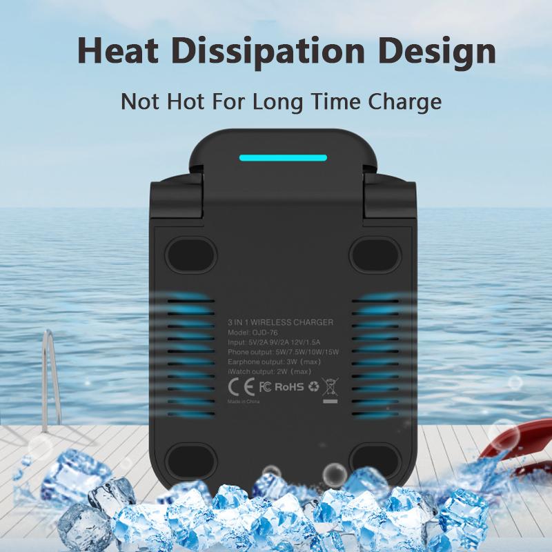 VAORLO 3in1 Qi Fast Wireless 15W Charger For Apple Watch For Airpods Charging Holder Dock Station For Iphone 14 14pro 13 13pro