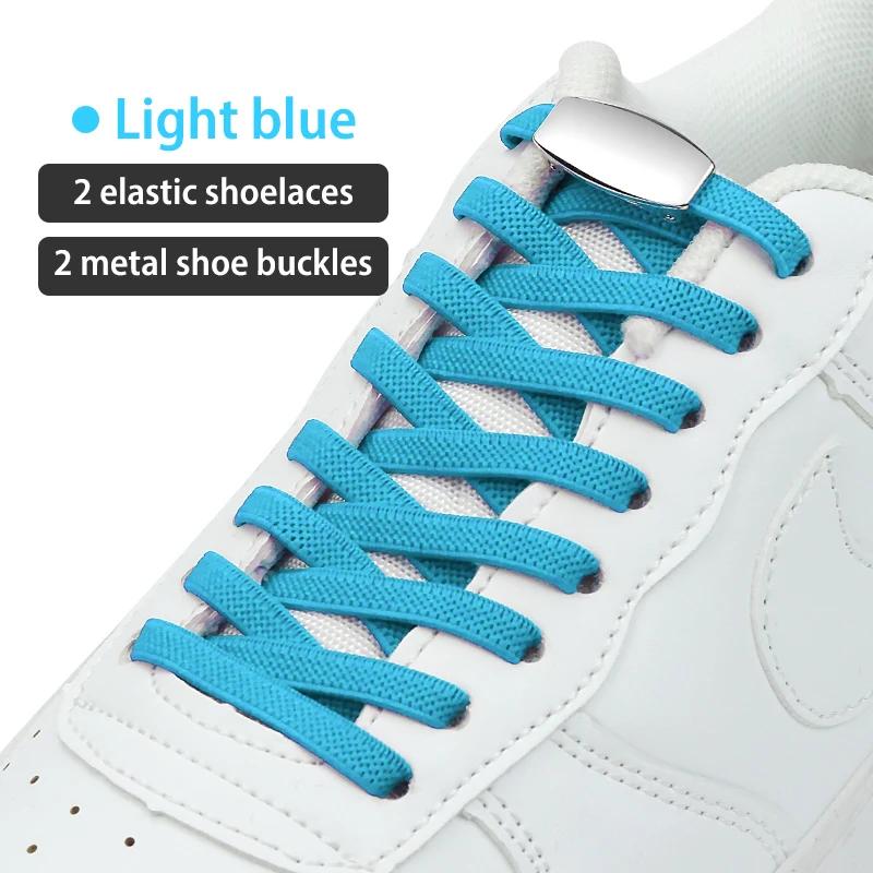 Nieuwe Elastische Schoenveters Zonder Strikken Geweven Platte Schoenveters Voor Kinderen en Volwassen Sneakers Schoenveters Snel Lui Metalen Sluiting Schoenveters