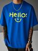 Unisex Beige Crew Neck Short Sleeve Tee Hello Smile Yellow Letter Print Loose Casual Daily Male Street Summer Fashion Tops