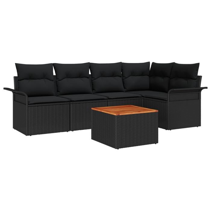 VidaXL Ensemble de canapé de jardin 6 pièces avec coussins Noir Poly Rotin Acacia 3347331