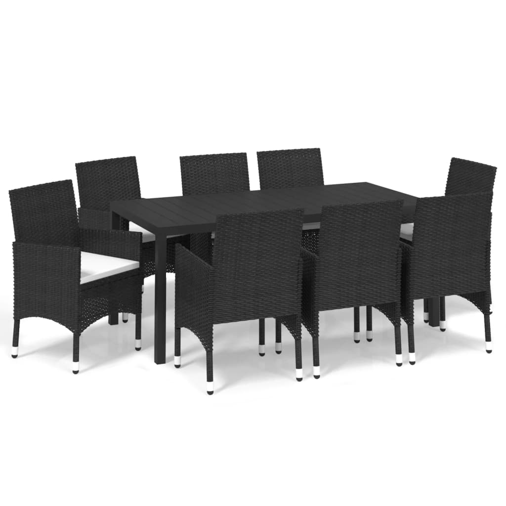 Vidaxl 9-Cz. Garden Furniture Set With Cushions, Poly Rattan, Black