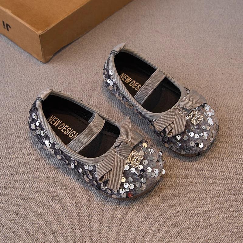 

Кожаная обувь для девочек, новая детская обувь весны и осени, туфли принцессы для маленьких девочек, мягкая подошва, туфли-бобы, туфли на одинарной платформе, тренд с блестками 35 слоновая кость