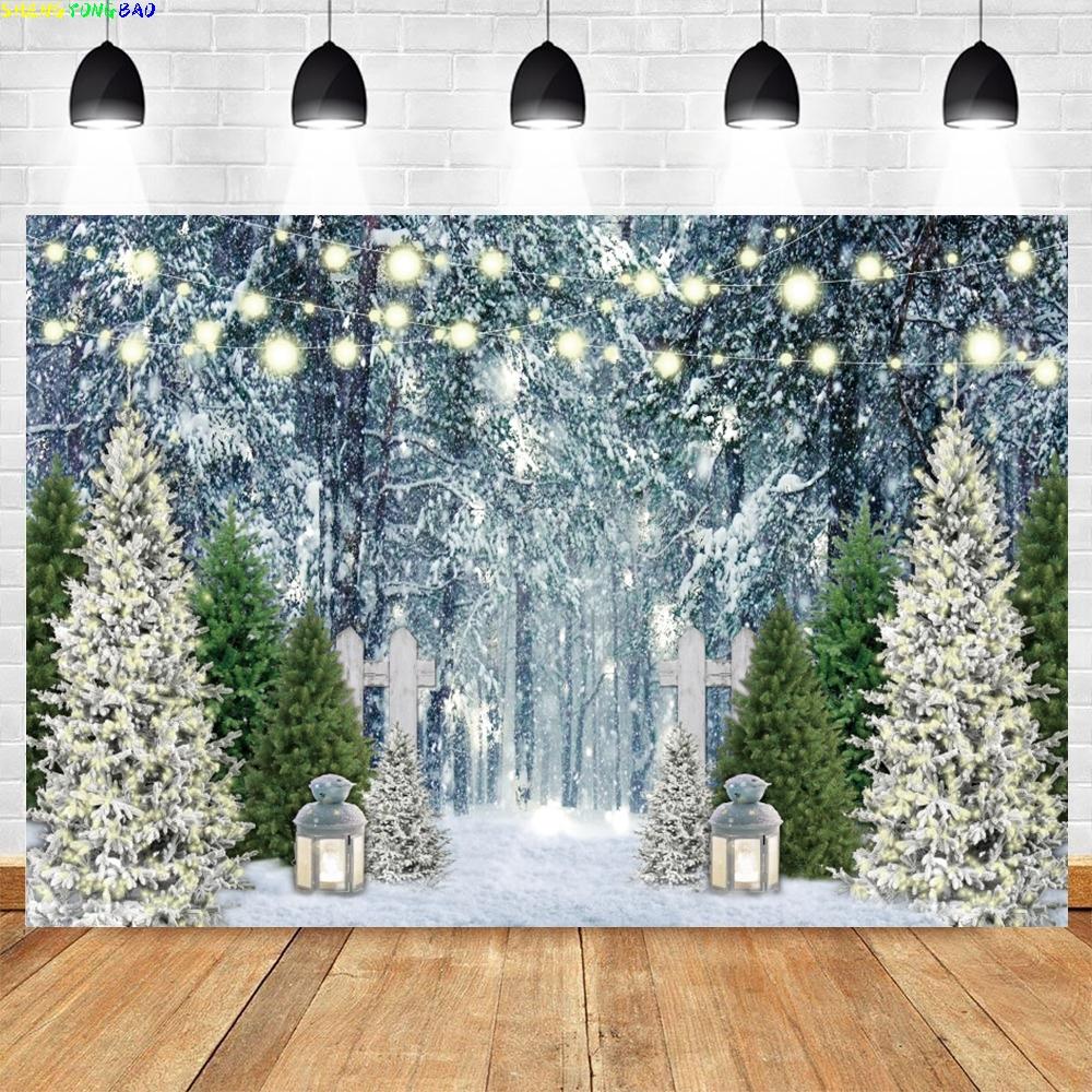Christmas Backdrop for Photography Xmas Tree Winter Snow Forest Snowflake Natural Scene Baby Portrait Photo Background Studio