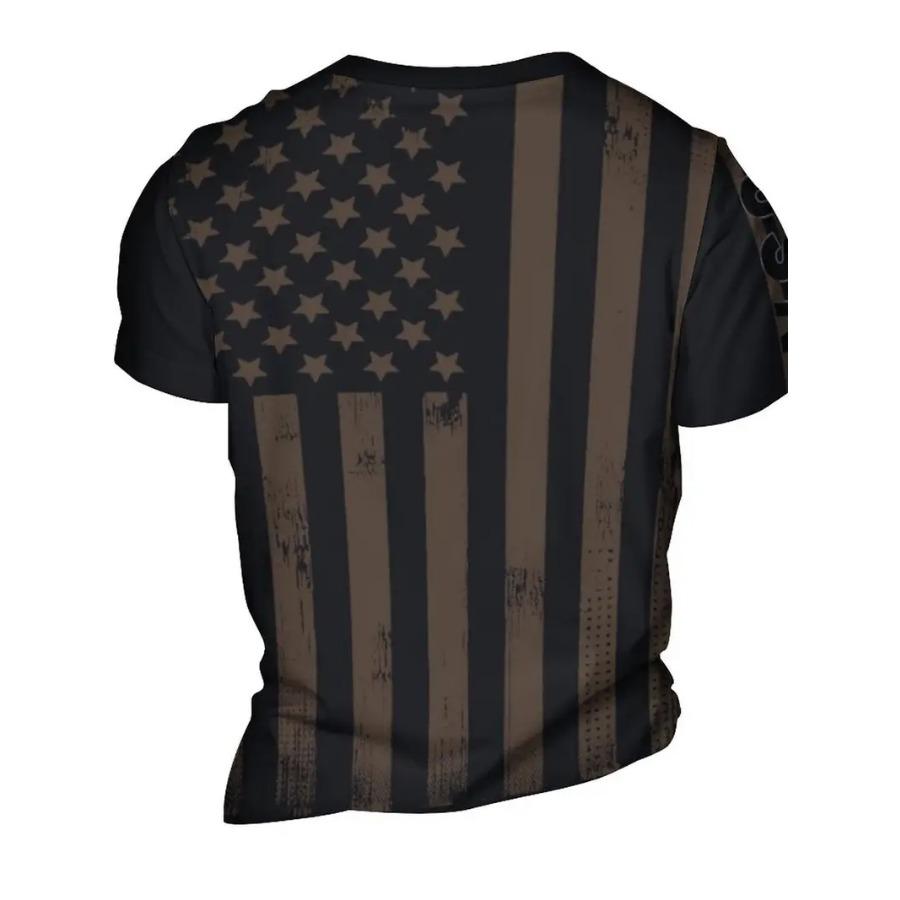 Grafisk 3D Eagle-tröja för män - fet bokstavstryck, ledig passform, kortärmad sommartröja - perfekt för utomhusbruk