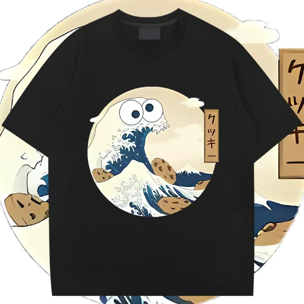 

Волны Футболка оверсайз свободного кроя с круглым вырезом Винтажная классическая Мужские топы Графическая футболка рэпера Модная уличная одежда Удобные эластичные футболки XXXXXL чёрный