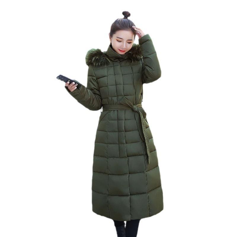 Womens Long Puffer Coat With Faux Fur Collar Winter Slim Fit Hooded Parka