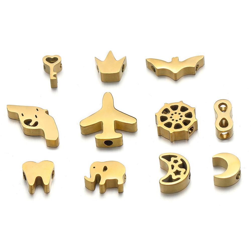 5Pcs Mirror Polish Stainless Steel Moon Key Beads Crowm Animal Spacer Beads DIY Jewelry Making Bracelet Women Necklace Findings