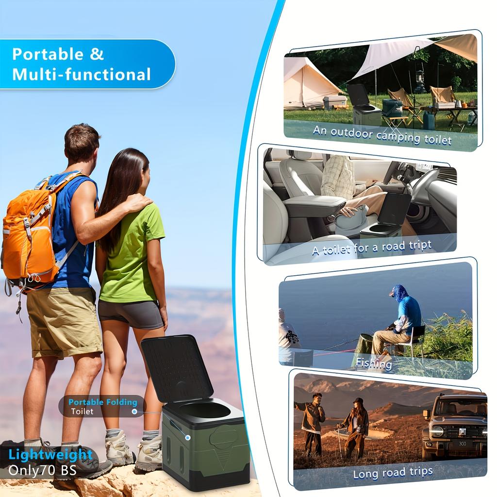 Tragbare Campingtoilette Faltbare Camping-Reise-Toilette Zusammenklappbares tragbares Töpfchen für Camping Roadtrips Notfall-Autonutzung