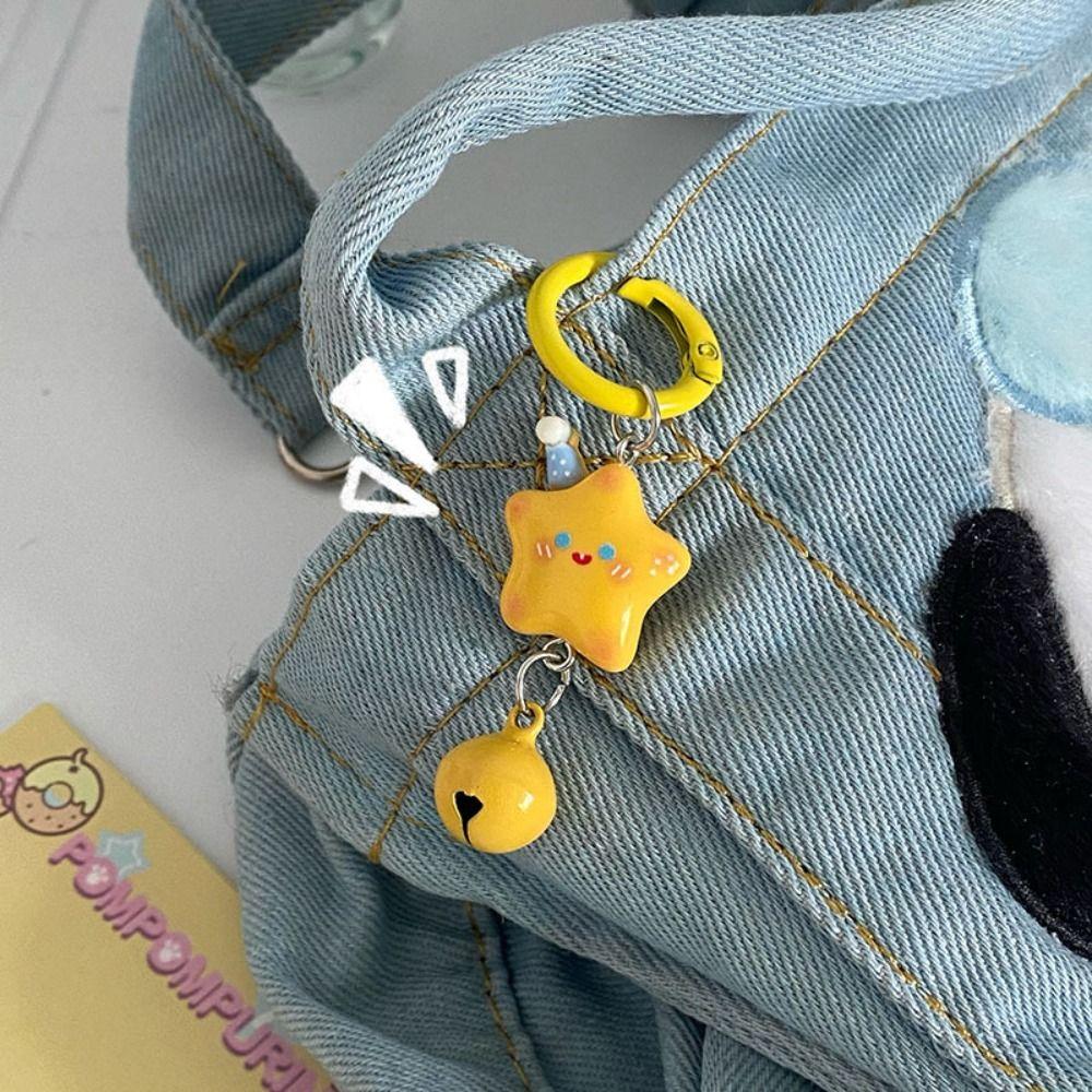 Fashion Resin Stars Sweet Hanging Jewelry Mini Keychain Star Bell Key Chain Christmas Gift