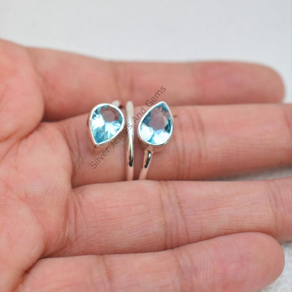 Natural Blue Topaz Ring-Handmade Silver Ring-925 Sterling Silver Ring-Designer Blue Topaz Ring-Gift for her-December Birthstone-Promise Ring