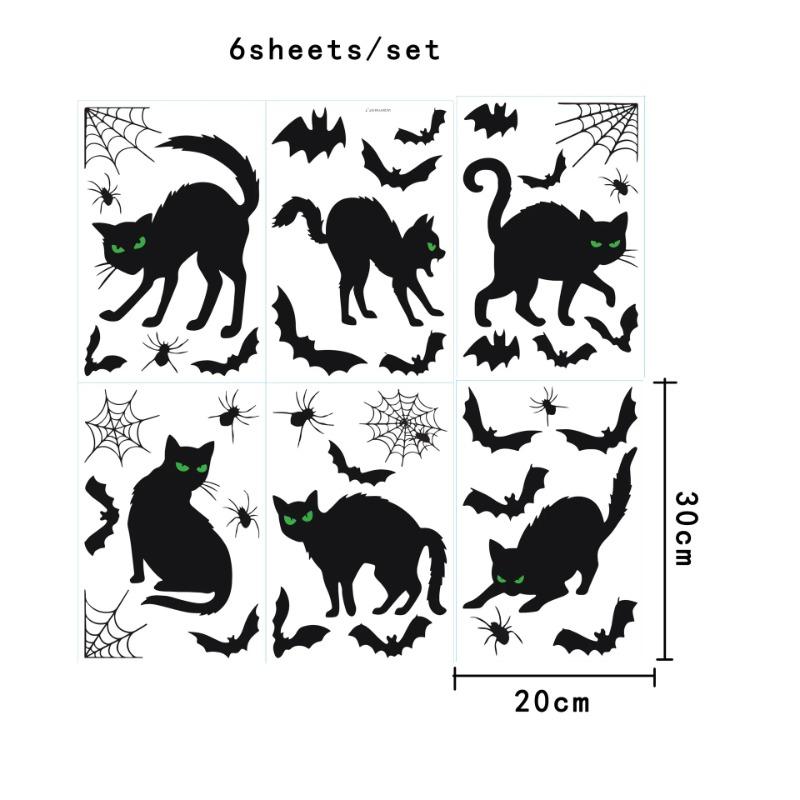 Halloween Glass Window Sticker Horror Scene Atmosphere Decoration Supplies Themed Party Decoration Spider Web Black Cat Bat
