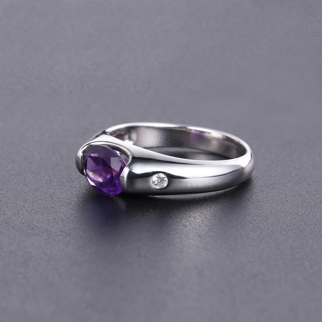 Natural Amethyst Ring, Light Luxury S925 Sterling Silver Seiko Inlaid Natural Colored Treasure Ring